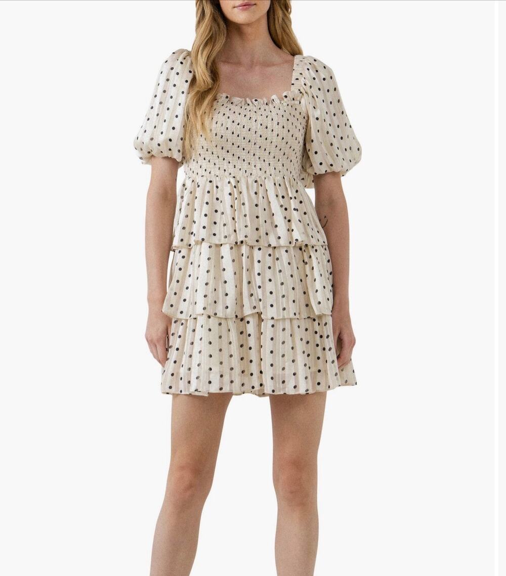 New English Factory polka dot multi tiered mini dress XS